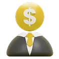 Illustration of a person in a suit with a gold dollar sign as their head, symbolizing finance or money-focused professional.
